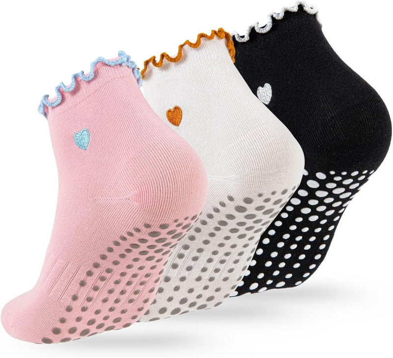 Soxbang 3/6 Pairs Cute Pilates Socks with Grips,Yoga Socks Barre Sock Non Slip Grip Embroidery for Barre Ballet Workout - Image 1